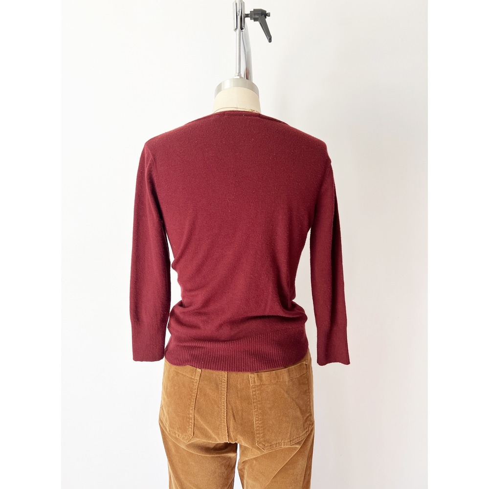 Modcloth Charter School Cardigan Burgundy Wine Red 3/4 Sleeve Knit Librarian M - Picture 4 of 8